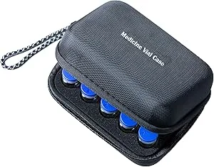 15 Vials Holder, Insulin Peptide Vial Case for Fridge, with Hand Strap and Logo,Fits 5-15ml Vials for Peptide, GLP-1 and Insulin Storage, Pocket Design for Carrying Syringes and Wet Paper Etc,Black